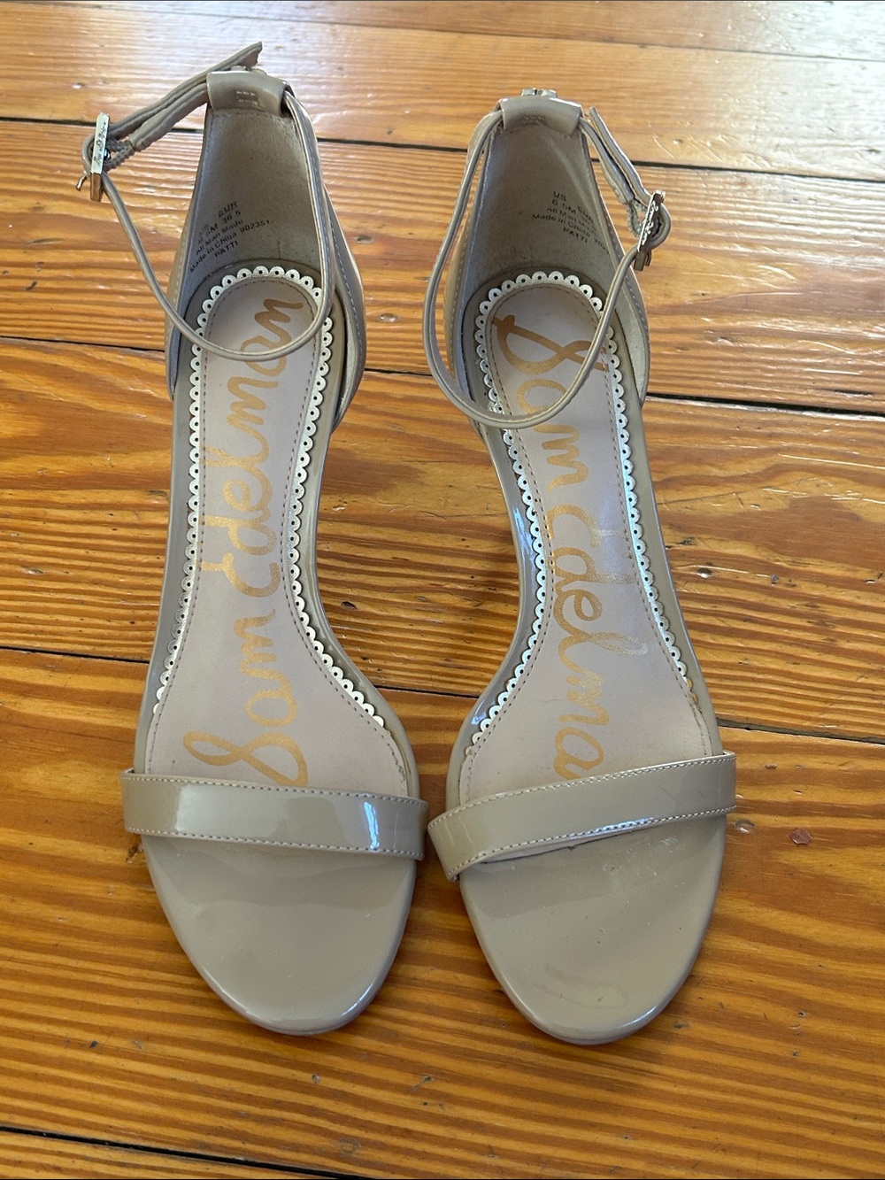 Sam Edelman Beige Patent Ankle-Strap Heels